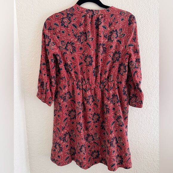 Madewell Pink Ruched V-Neck Sundress with Bishop Sleeves - Picture 5 of 7